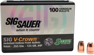 SIERRA BULLETS 9MM .355 - 125GR JHP SIG V-CROWN 100CT — view 1