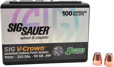 SIERRA BULLETS 9MM .355 - 90GR JHP SIG V-CROWN 100CT — view 1