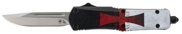 Templar Knife STK332 Gen II Templar Flag Small 2.69" OTF Drop Point Plain Powder Coated 440C SS Blade, 4.31" Templar Flag Aluminum Handle Glass Breaker — view 1