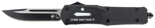 Templar Knife LCATI331 Gen II Come And Take It Large 3.50" OTF Drop Point Plain Black Oxide Stonewashed 440C SS Blade, 5.25" Black "Come And Take It" Aluminum Handle, Glass Breaker — view 1