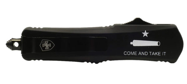 Templar Knife LCATII531 Gen II Come And Take It Small 2.69" OTF Tanto Part Serrated Black Oxide 440C SS Blade, 4.31" Black "Come And Take It" w/Cannon Aluminum Handle, Glass Breaker — view 1