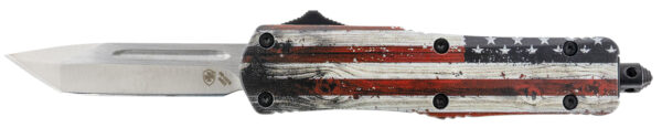 Templar Knife SWUS232 Gen II Wood US Flag Small 2.69" OTF Tanto Plain Powder Coated 440C SS Blade, 4.31" Painted Wood Grain US Flag Aluminum Handle, Glass Breaker — view 1