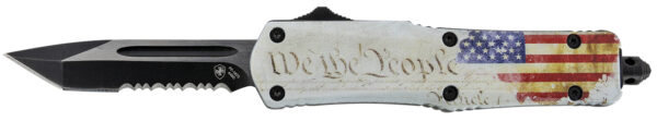 Templar Knife SWTP531 Gen II We The People Small 2.25" OTF Tanto Part Serrated Black Oxide Stonewashed 440C SS Blade, 4.31" White w/Flag & "We The People" Aluminum Handle, Glass Breaker — view 1