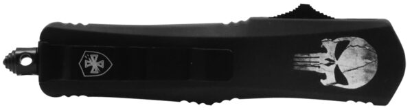 Templar Knife MFL231 Gen II Fallen Slim 3.43" OTF Tanto Plain Black Oxide Stonewashed 440C SS Blade, 5.05" Black w/Skull Aluminum Handle, Glass Breaker — view 1