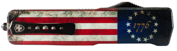 Templar Knife LZBRF321 Premium Weighted Betsy Ross Flag Large 3.55" OTF Drop Point Plain Black Oxide Stonewashed D2 Steel Blade, 5.25" Betsy Ross Flag Aluminum Zinc Alloy Handle — view 1