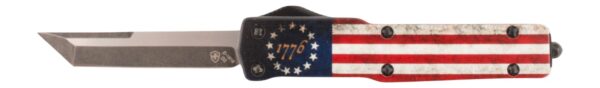 Templar Knife MZBRF121 Premium Weighted Betsy Ross Flag Slim 3.16" OTF Dagger Plain Black Oxide Stonewashed Powder Coated D2 Steel Blade, 4.93" Betsy Ross Flag Aluminum Zinc Alloy Handle — view 1