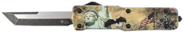 Templar Knife SZLIB221 Premium Weighted Liberty Small 3" OTF Tanto Plain Black Oxide Stonewashed D2 Steel Blade, 4.50" Gold w/Statue of Liberty/Flag/Eagle Aluminum Zinc Alloy Handle — view 1