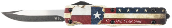 Templar Knife MZTX321 Premium Weighted Texan Slim 3.16" OTF Drop Point Plain Black Oxide Stonewashed D2 Steel Blade, 4.93" Red/White/Blue w/"The LONE STAR State" Aluminum Zinc Alloy Handle — view 1