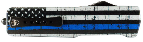 Templar Knife MABTB12 Premium LW We Back You Slim 3.25" OTF Dagger Plain Black Oxide Stonewashed D2 Steel Blade, 5" Black & White w/Blue Line Aluminum Handle — view 1