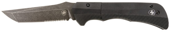 Templar Knife AAABK521 Auto Assist  3.50" Folding Tanto Part Serrated Black Oxide Stonewashed Powder Coated D2 Steel Blade/ 4.25" Aged Aluminum Handle — view 1