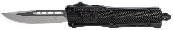 CobraTec Knives SBCTK1SDNS CTK-1  Small 2.75" OTF Drop Point Plain D2 Steel Blade/Black Aluminum Handle Features Glass Breaker Includes Pocket Clip — view 1