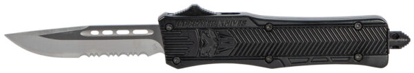 CobraTec Knives SBCTK1SDS CTK-1  Small 2.75" OTF Drop Point Part Serrated D2 Steel Blade/ Black Aluminum Handle Features Glass Breaker Includes Pocket Clip — view 1