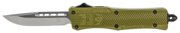 CobraTec Knives SODCTK1SDNS CTK-1  Small 2.75" OTF Drop Point Plain D2 Steel Blade/OD Green Aluminum Handle Features Glass Breaker Includes Pocket Clip — view 1