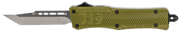 CobraTec Knives SODCTK1STNS CTK-1  Small 2.75" OTF Tanto Plain D2 Steel Blade/OD Green Aluminum Handle Features Glass Breaker Includes Pocket Clip — view 1