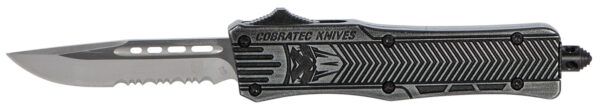 CobraTec Knives SSWCTK1SDS CTK-1  Small 2.75" OTF Part Serrated D2 Steel Blade/Black Stonewashed Aluminum Handle Features Glass Breaker Includes Pocket Clip — view 1