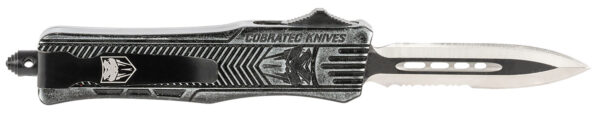 CobraTec Knives SSWCTK1SDAG1SS CTK-1  Small 2.75" OTF Dagger Part Serrated D2 Steel Blade/ Stonewashed Aluminum Handle Features Glass Breaker Includes Pocket Clip — view 1