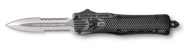 CobraTec Knives SSWCTK1SDAG2SS CTK-1  2.75" OTF Part Serrated D2 Steel Blade/Stonewashed Aluminum Handle Features Glass Breaker Includes Pocket Clip — view 1