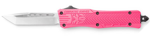 CobraTec Knives SPKCTK1STNS CTK-1  Small 2.75" OTF Tanto Plain D2 Steel Blade/Pink Aluminum Handle Features Glass Breaker Includes Pocket Clip — view 1