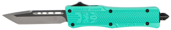 CobraTec Knives STFCTK1STNS CTK-1  Small 2.75" OTF Tanto Plain D2 Steel Blade/Tiffany Blue Aluminum Handle Features Glass Breaker Includes Pocket Clip — view 1