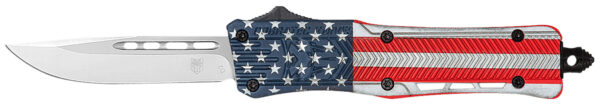 CobraTec Knives SUSACTK1SDNS CTK-1 American Flag Small 2.75" OTF Drop Point Plain D2 Steel Blade, 4.25" Red/White/Blue Flag Cerakote Aluminum Alloy Handle — view 1