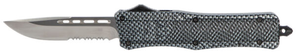CobraTec Knives MSCFTK1MDS CTK-1  Medium 3" OTF Drop Point Part Serrated D2 Steel Blade/ Carbon Fiber Aluminum Handle Features Glass Breaker Includes Pocket Clip — view 1
