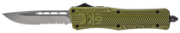 CobraTec Knives MODCTK1MDS CTK-1  Medium 3" OTF Drop Point Part Serrated D2 Steel Blade/OD Green Aluminum Handle Features Glass Breaker Includes Pocket Clip — view 1