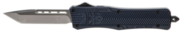 CobraTec Knives MNYCTK1MTNS CTK-1  Medium 3" OTF Tanto Plain D2 Steel Blade/NYPD Blue Aluminum Handle Features Glass Breaker Includes Pocket Clip — view 1