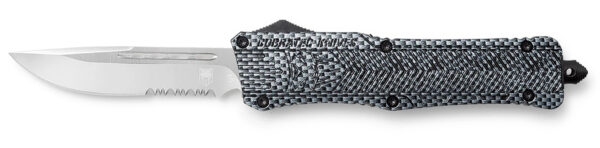 CobraTec Knives LCFCTK1LDS CTK-1  Large 3.75" OTF Drop Point Part Serrated D2 Steel Blade/ Carbon Fiber Aluminum Handle Features Glass Breaker Includes Pocket Clip — view 1