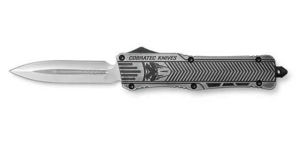 CobraTec Knives LSWCTK1LFAGNS CTK-1  Large 3.75" OTF Dagger Plain D2 Steel Blade/Stonewashed Aluminum Handle Features Glass Breaker Includes Pocket Clip — view 1