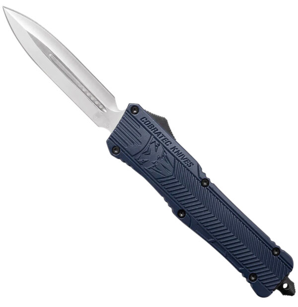 CobraTec Knives LNYCTK1DAGNS CTK-1  Large 3.75" OTF Dagger Plain D2 Steel Blade/NYPD Blue Aluminum Handle Features Glass Breaker Includes Pocket Clip — view 1