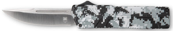 CobraTec Knives WDCCTLWDNS Lightweight  3.25" OTF Drop Point Plain D2 Steel Blade/Winter Digi Camo Aluminum Handle Includes Pocket Clip — view 1