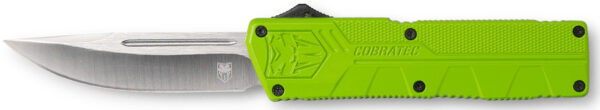 CobraTec Knives ZBGCTLWDNS Lightweight  3.25" OTF Drop Point Plain D2 Steel Blade/Zombie Green Aluminum Handle Includes Pocket Clip — view 1