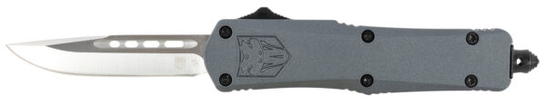 CobraTec Knives SGYFS3DNS FS-3  Small 2.75" OTF Plain D2 Steel Blade/Gray Aluminum Handle Features Glass Breaker Includes Pocket Clip — view 1