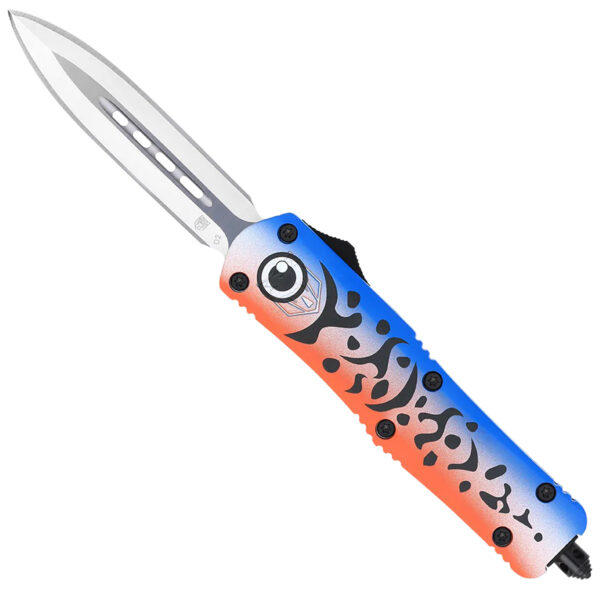 CobraTec Knives MFLBLUFS3DAGNS FS-3 Blue Lure Medium 3" OTF Dagger Plain Satin D2 Steel Blade, 4.50" Blue Fishing Lure Aluminum Cerakoted Handle — view 1