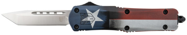 CobraTec Knives MCTXFS3TNS FS-3 Texas Flag Medium 3" OTF Tanto Plain Satin D2 Steel Blade, 5" Texas Flag Aluminum Cerakoted Handle — view 1