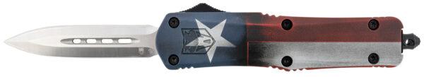CobraTec Knives MCTXFS3DAGNS FS-3 Texas Flag Medium 3" OTF Dagger Plain Satin D2 Steel Blade, 5" Texas Flag Aluminum Cerakoted Handle — view 1