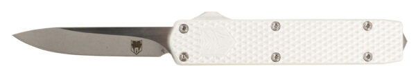 CobraTec Knives MNSILMGEN2DNS Mini Mamba Gen II 2.25" OTF Plain Stonewashed D2 Steel Blade, 3.38" Silver Textured Anodized Aluminum Handle, Features Glass Breaker, Includes Pocket Clip — view 1