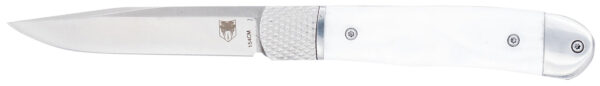 CobraTec Knives CTTHRWTABA154CM Trapper  Small 3.13" Folding Plain 154CM SS Blade, 4.25" White Abalone Scales Handle — view 1