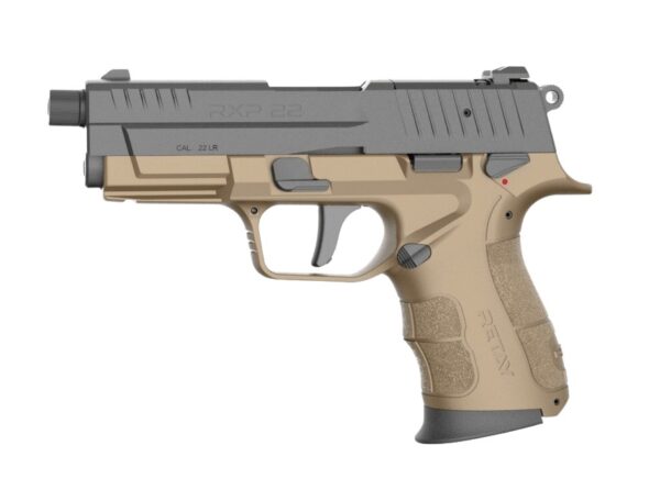 Retay USA RXP22FDEBLKS10TH RXP 22 LR 10+1 4" Threaded Barrel, Black Cerakote Optic Ready/Serrated Slide, Flat Dark Earth Cerakote Polymer Frame w/Accessory Rail, RMR/RMSc Footprint — view 1