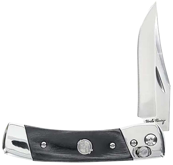 Uncle Henry 1222001 Smokey  2.90" Folding Plain 7Cr17MoV SS Blade, Black/SS Wood Laminate Handle — view 1