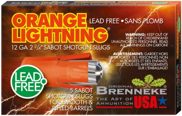 BRENNEKE ORANGE LIGHTNING LEAD FREE SABOT AMO 12GA 2.75 IN 2/3 OZ 5-RD — view 1