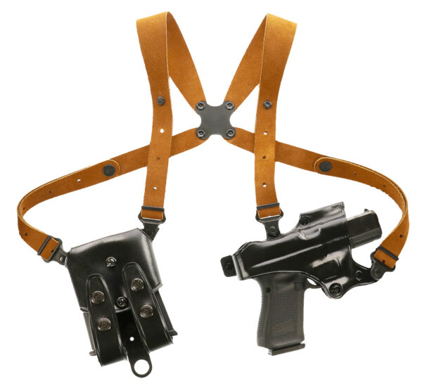 Galco JR202B Jackass Rig Shoulder System Size Fits Chest Up To 56" Black Leather Harness Fits Beretta 92F/FS Fits Taurus PT100 Right Hand — view 1