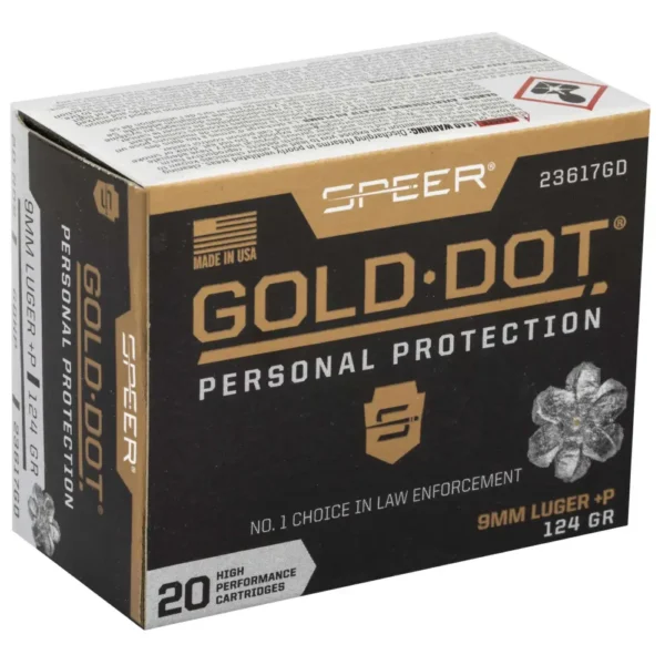 SPEER GOLD DOT HI-PERFORM AMO 9MM +P 124 GDHP 20RD (10 BOX CASE) — view 1