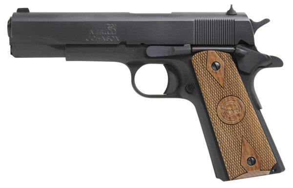 Iver Johnson Arms 1911A1938 1911 A1  38 Super 9+1 5" Black Steel Barrel, Matte Blued Serrated Steel Slide & Frame w/Beavertail, Double Diamond Checkered Walnut Grip — view 1