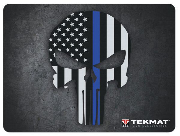 TekMat TEKR20PUNISHER  Ultra 20 Cleaning Mat Black/White/Blue Rubber 15"x20" Blue Line Punisher Skull — view 1