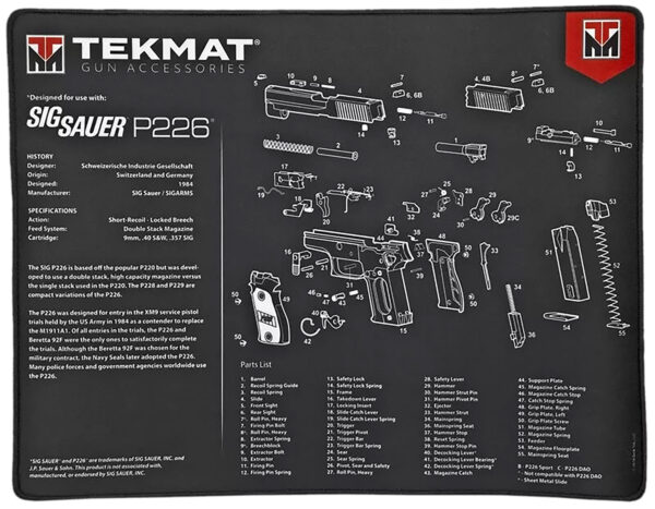 TekMat TEKR20SIGP226 Sig Sauer P226 Ultra 20 Cleaning Mat Black/White Rubber 15"x20" Sig Sauer P226 Parts Diagram — view 1