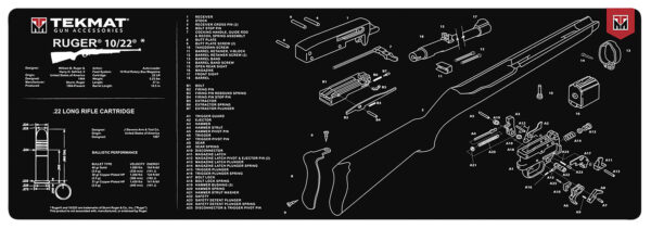 TekMat TEKR361022 Ruger 10/22 Cleaning Mat Black/White Rubber 12"x36" Ruger 10-22 Parts Diagram — view 1