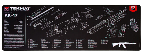 TekMat TEKR36AK47 AK-47 Cleaning Mat Black/White Rubber 12"x36" AK-47 Parts Diagram — view 1
