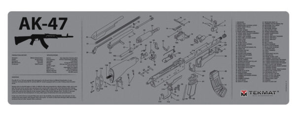 TekMat TEKR36AK47GY AK-47 Cleaning Mat Black/Gray Rubber 12"x36" AK-47 Parts Diagram — view 1