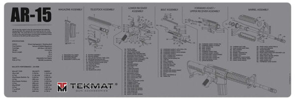 TekMat TEKR36AR15GY AR-15 Cleaning Mat Gray Rubber 12"x36" AR-15 Parts Diagram — view 1